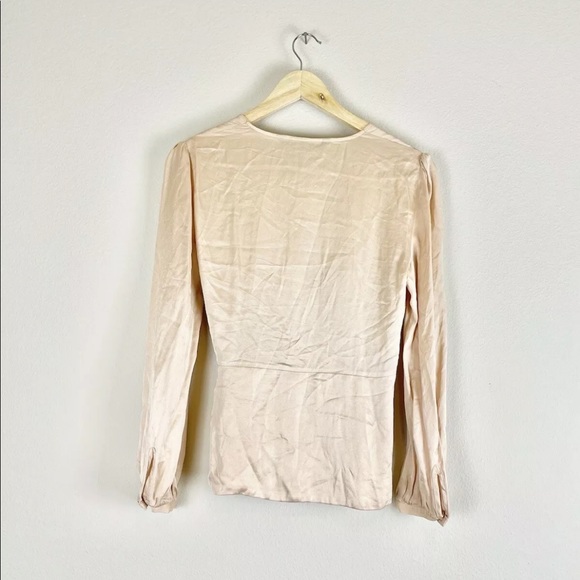 Zara Blouse Small Womens Pink Satin V-Neck Long Sleeve Genuine Wrap Top Viscose - Picture 10 of 12